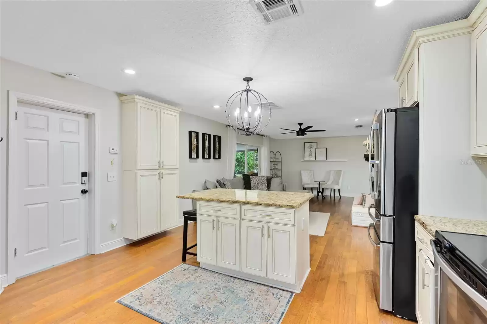 View from the kitchen into the family room.