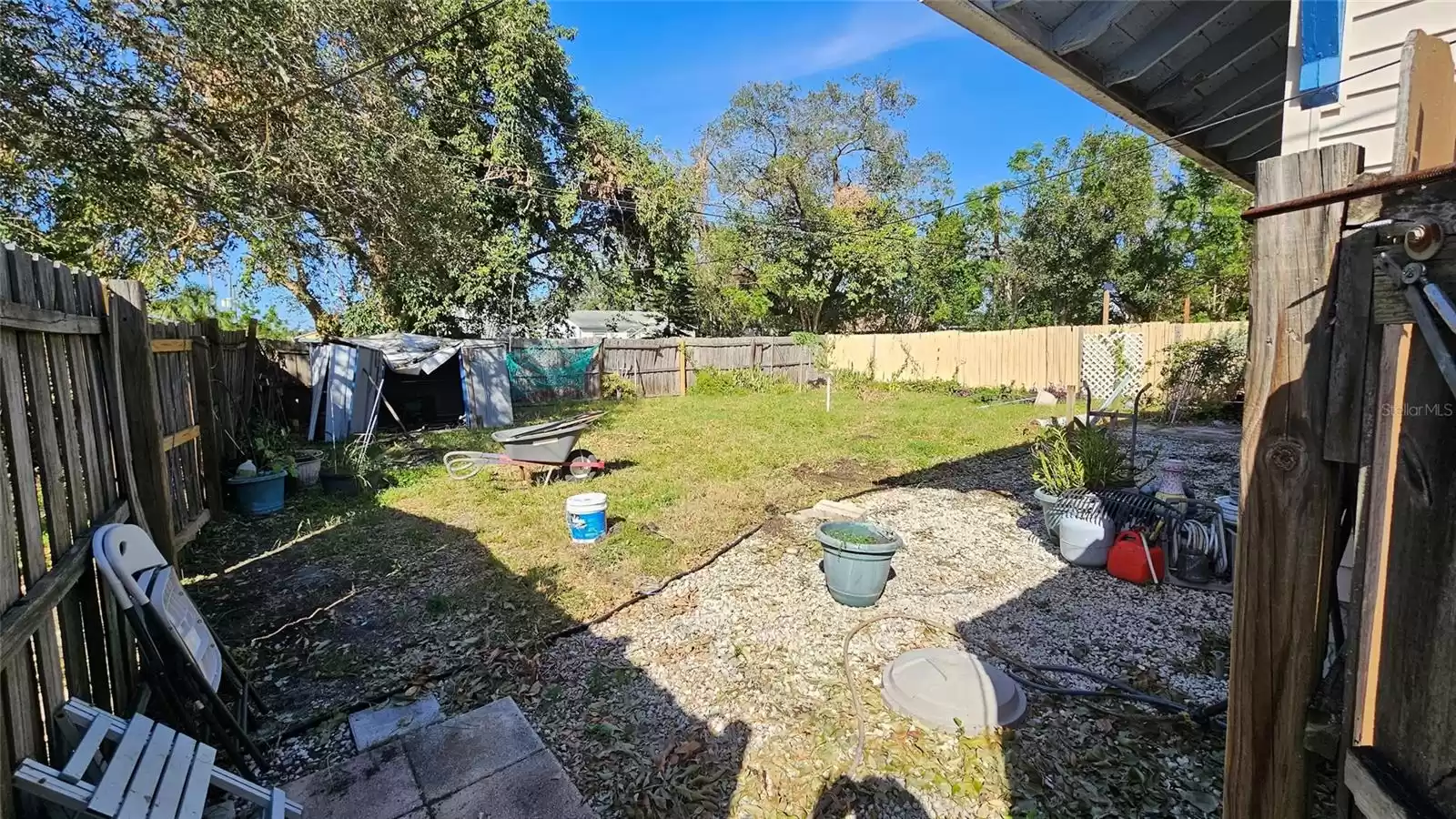 Hurricane damaged storage shed.