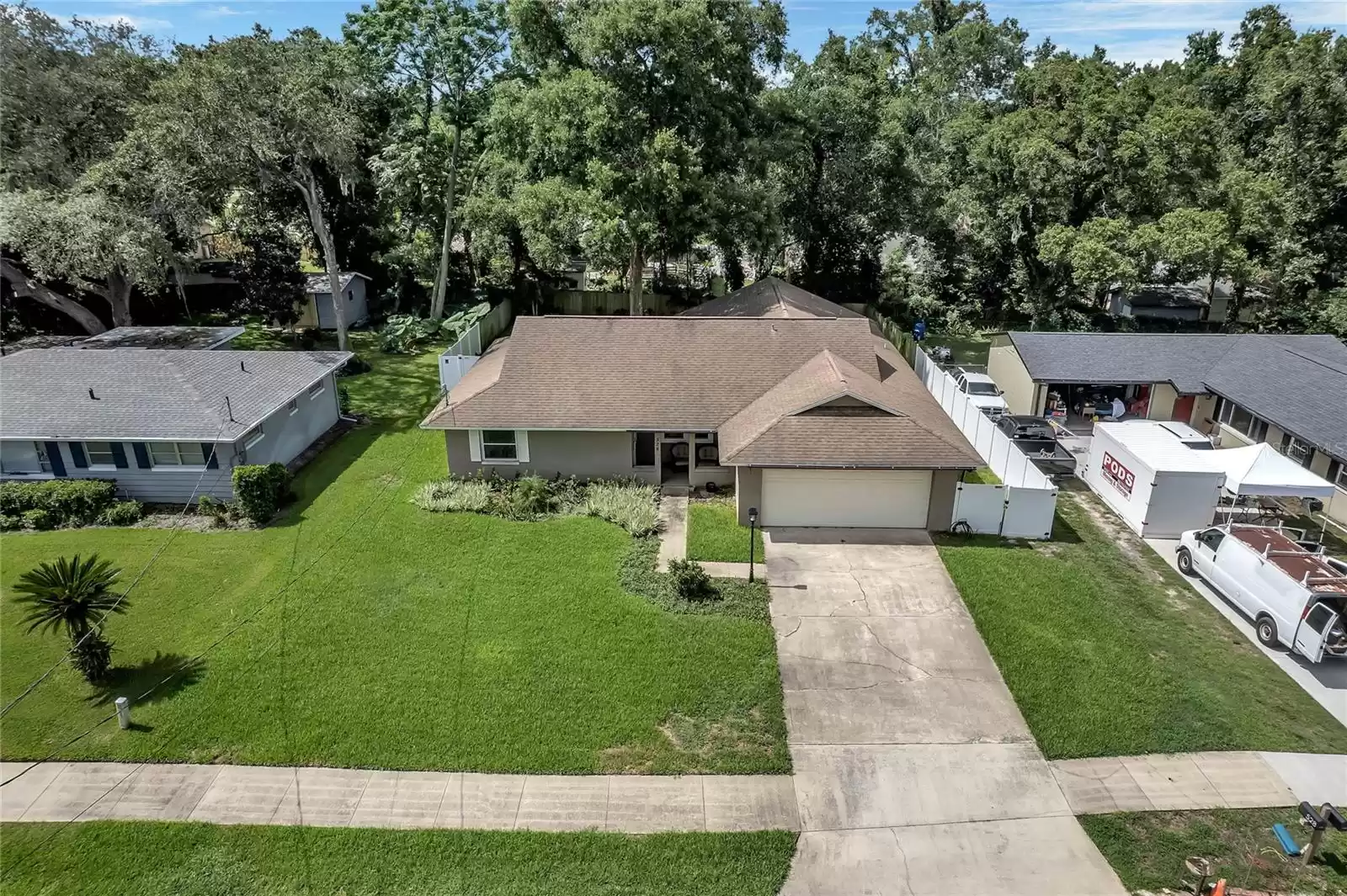 Long driveway with sidewalks