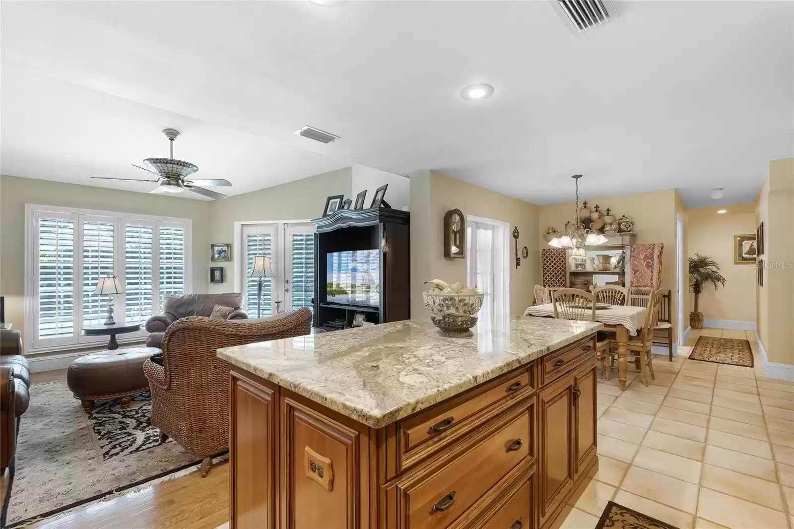 The kitchen's open concept into the family room and eat-in nook