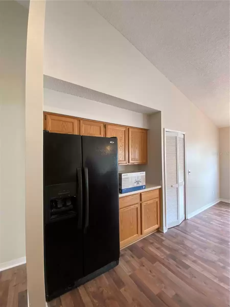 Refrigerator and Kitchen Pantry (chandelier to be installed)