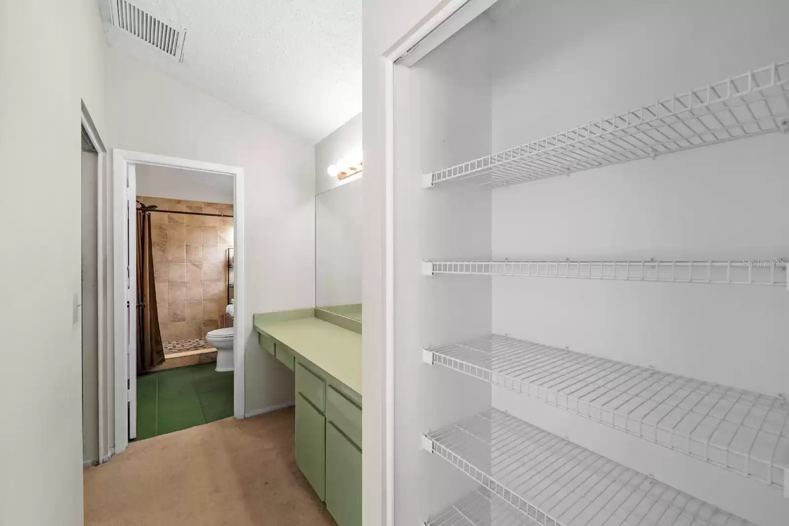 large vanity and linen closet